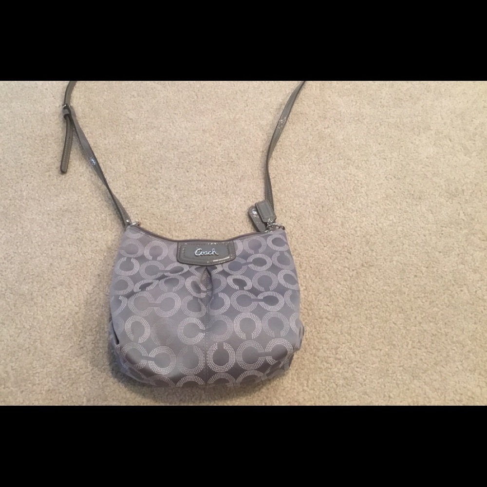 Coach satin gray signature crossbody bag